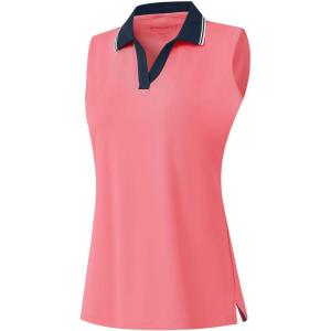M MAELREG Polo Shirts for Women V Neck Sports Tennis Sleeveless Shirts Ribbed Collared Lightweight Athletic Womens Golf Shirt(Pink)