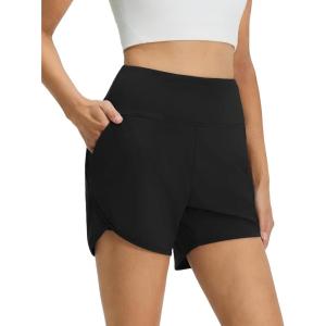 M MAELREG Women’s 2 in 1 Athletic Running Shorts 4″ High Waisted Tummy Control Workout Shorts Mesh Liner Quick Dry Gym Shorts(Black)
