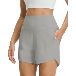 M MAELREG Women’s 2 in 1 Athletic Running Shorts 4″ High Waisted Tummy Control Workout Shorts Mesh Liner Quick Dry Gym Shorts(Glacier Grey)
