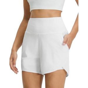 M MAELREG Women’s 2 in 1 Athletic Running Shorts 4″ High Waisted Tummy Control Workout Shorts Mesh Liner Quick Dry Gym Shorts(White)