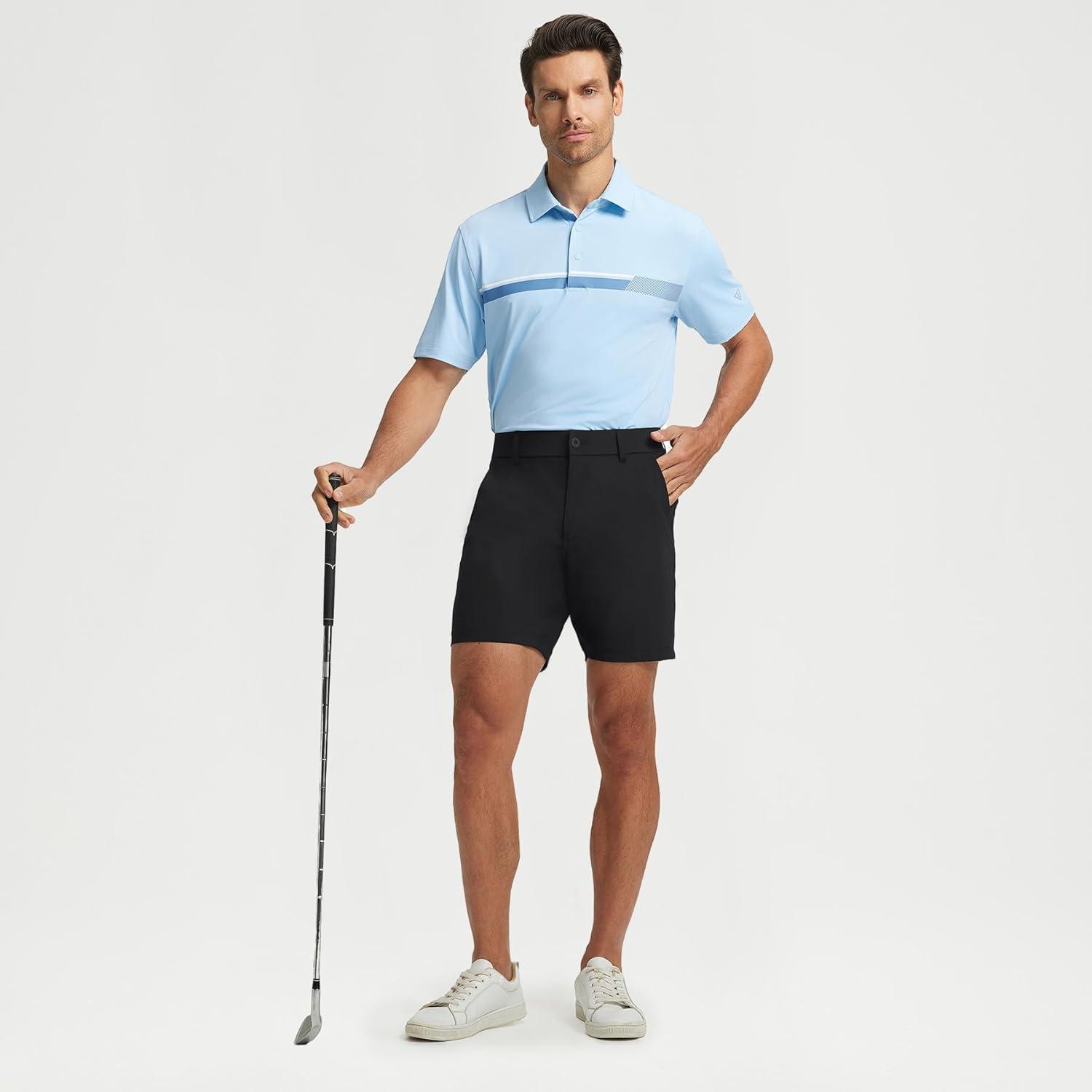 imageM MAELREG Mens Golf Shorts Flat Front 7 Lightweight Stretch Quick Dry Dress Work Mens Casual Shorts with 4 Pockets7black