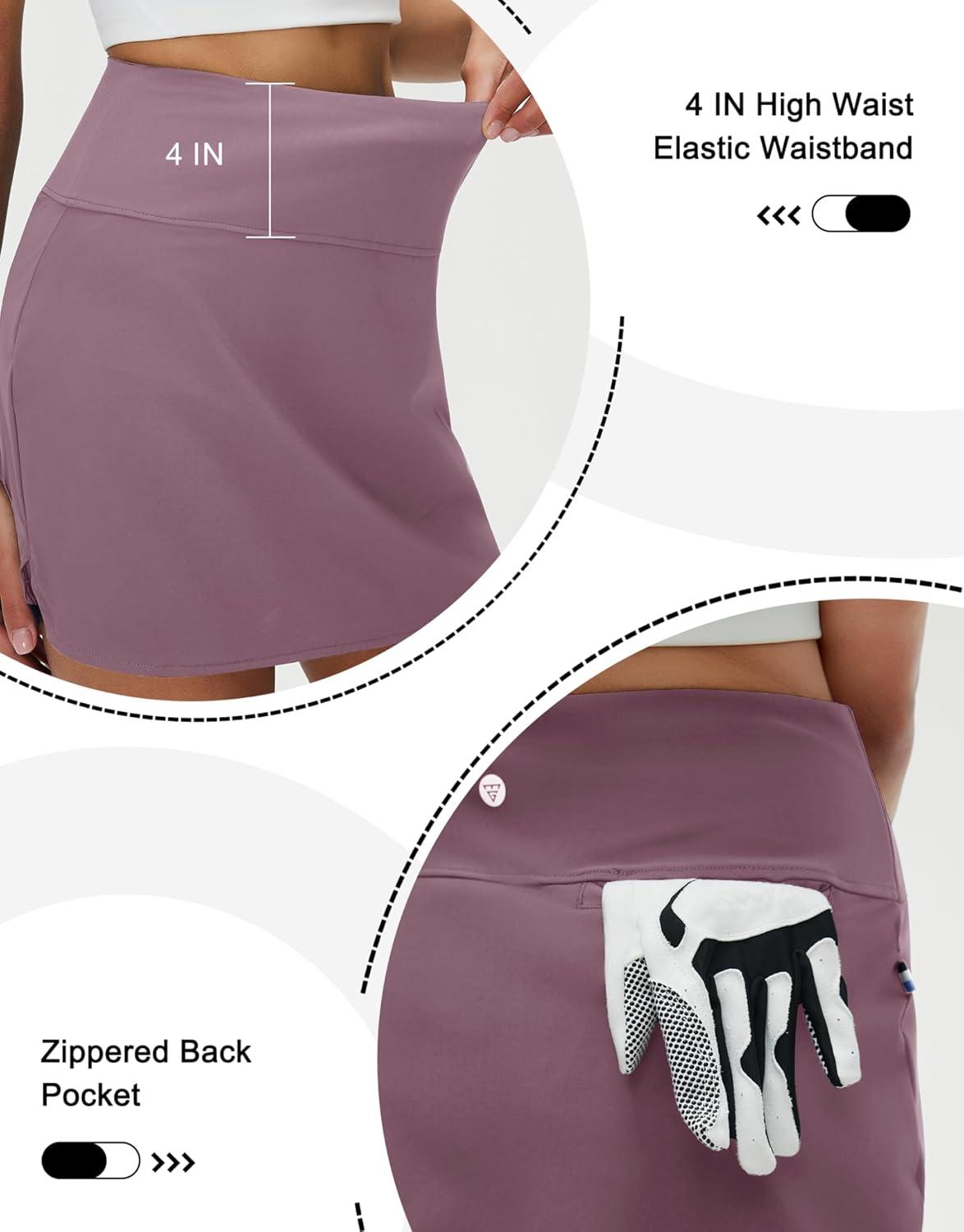 imageM MAELREG Womens Tennis Skirt High Waisted Athletic Mini Lined A Line Skort with 3 Pockets Nylon Stretchy Workout Golf SkirtLavender Pink
