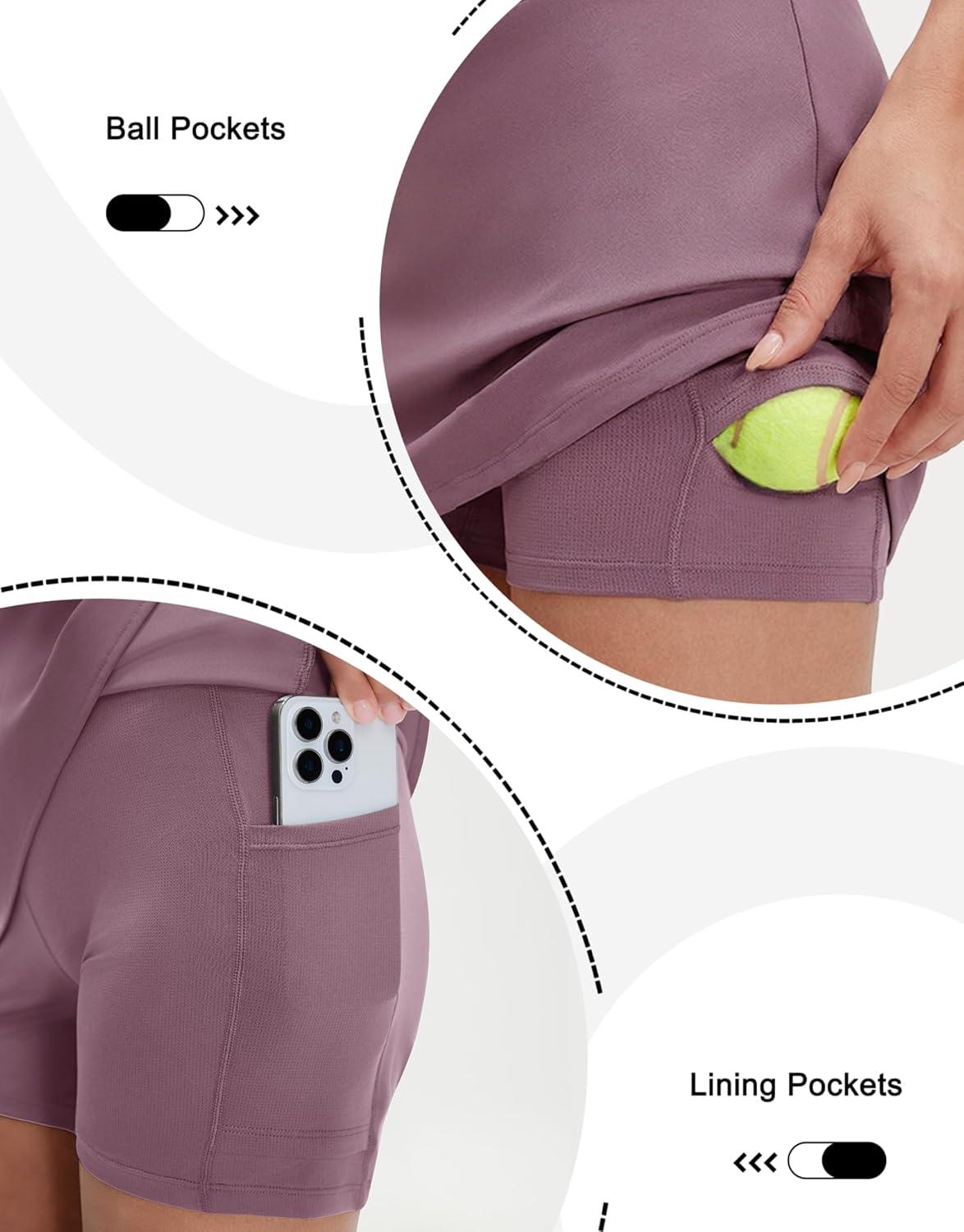 imageM MAELREG Womens Tennis Skirt High Waisted Athletic Mini Lined A Line Skort with 3 Pockets Nylon Stretchy Workout Golf SkirtLavender Pink