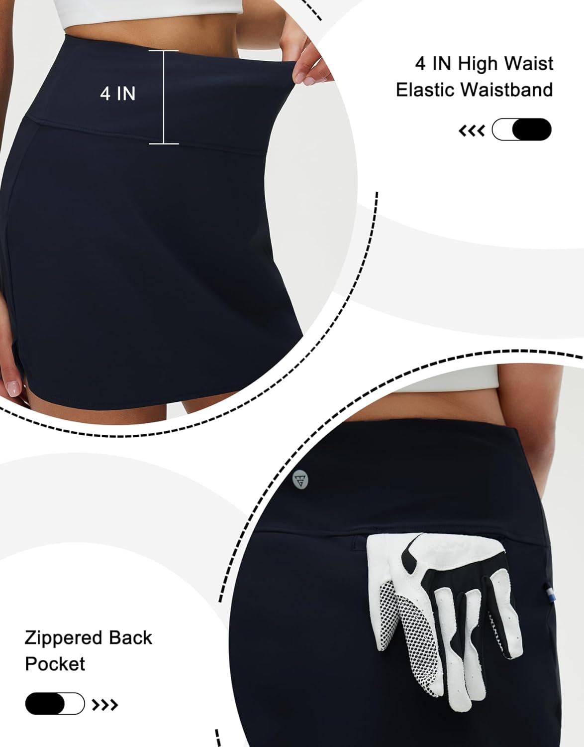 imageM MAELREG Womens Tennis Skirt High Waisted Athletic Mini Lined A Line Skort with 3 Pockets Nylon Stretchy Workout Golf SkirtNavy