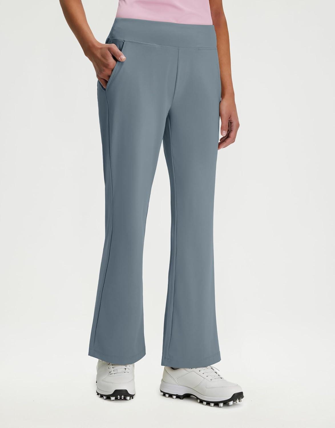 imageM MAELREG Womens Golf Pants with Pockets Flare Leggings High Waist Stretch Tall Bootcut Wide Leg Lounge Work Yoga Pants WomenGrey Blue
